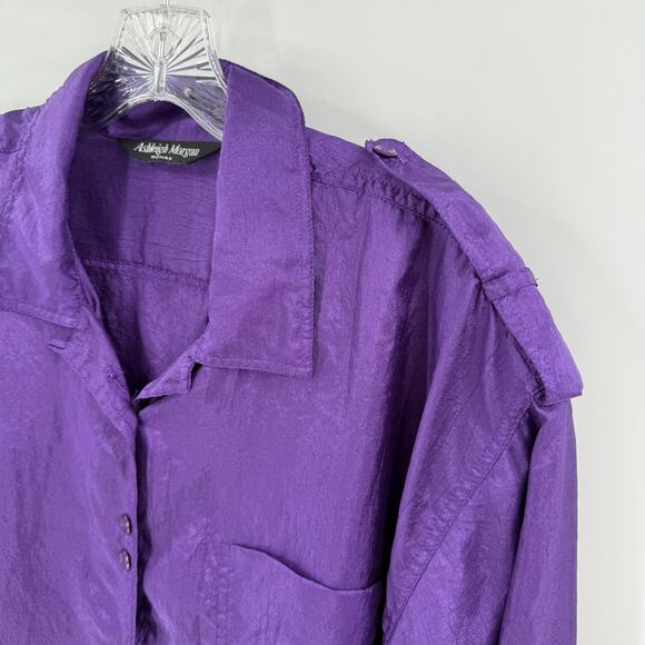 Vintage Ashleigh Morgan Purple Unlined Button Front Blouse Shoulder Pads Size 2X - Picture 3 of 9